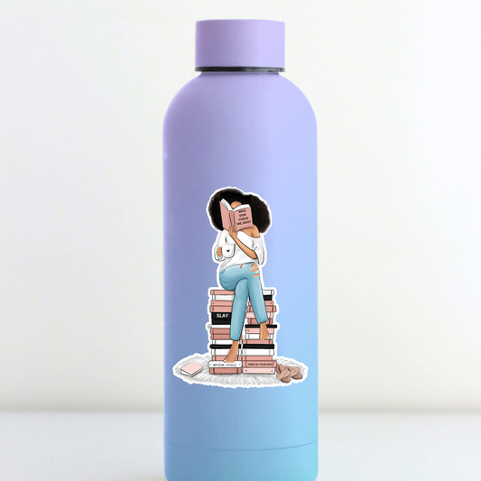 STI-0003 | STICKER - Black Woman Sitting on Stack of Books