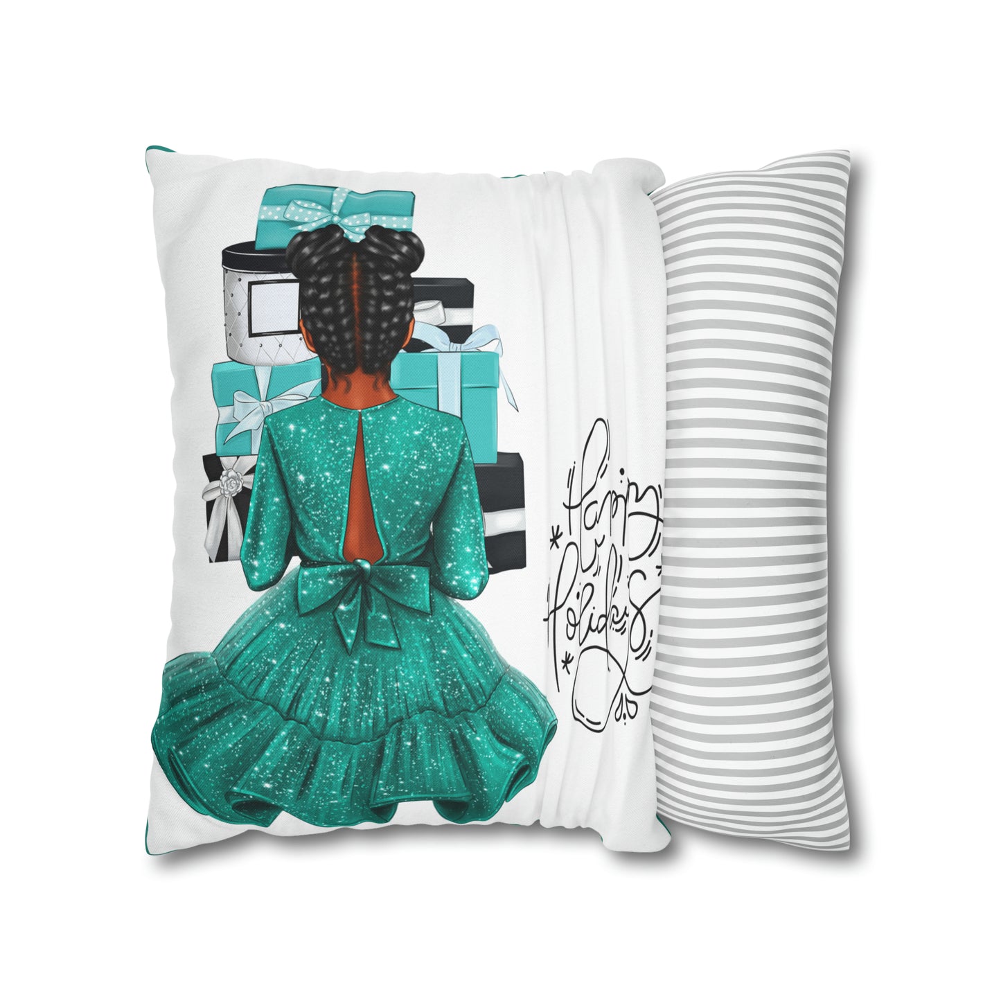 Holiday Accent Pillow - Happy Holidays Teal
