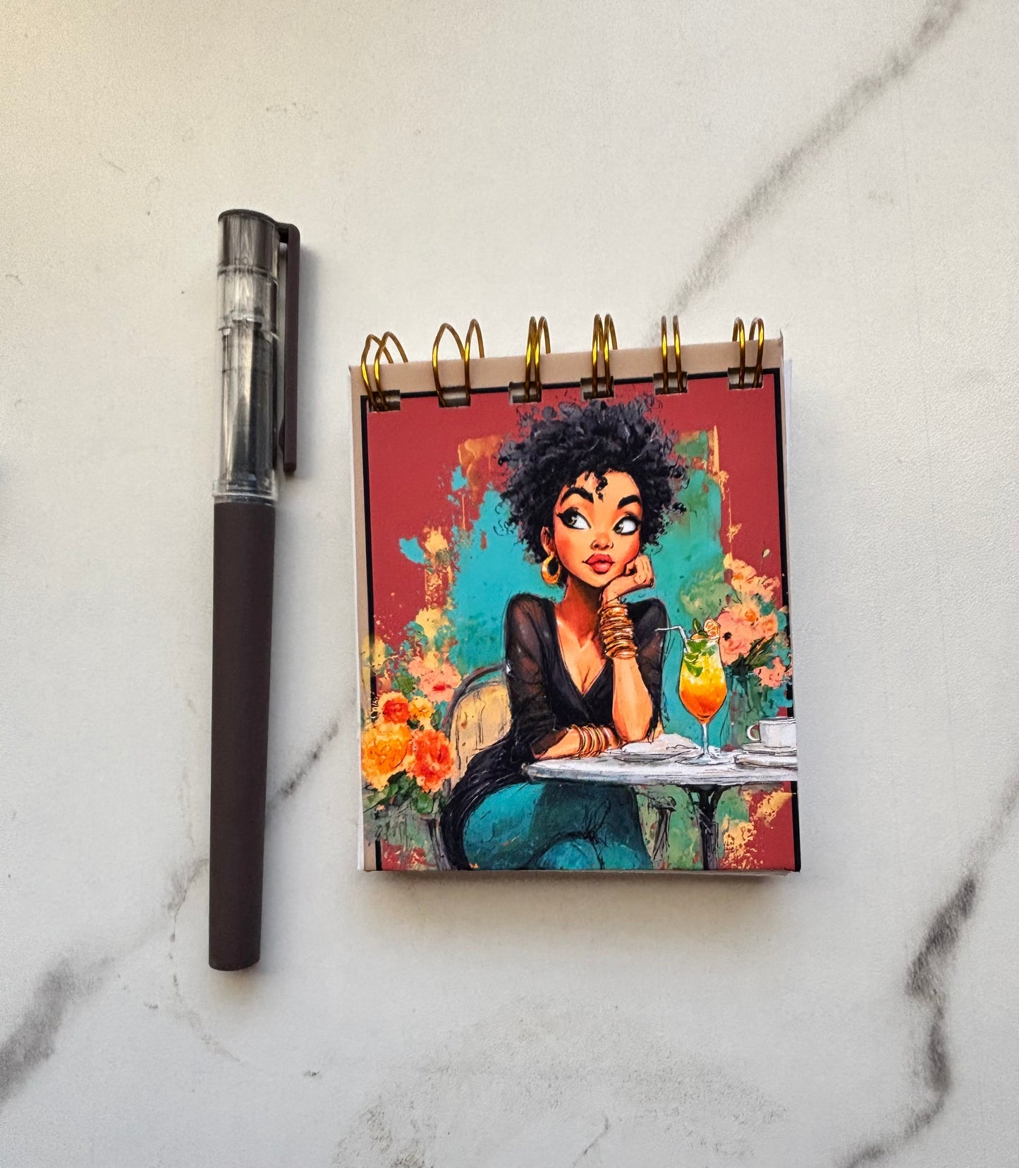 Pocket Notebook | Black Girl Sitting Curious