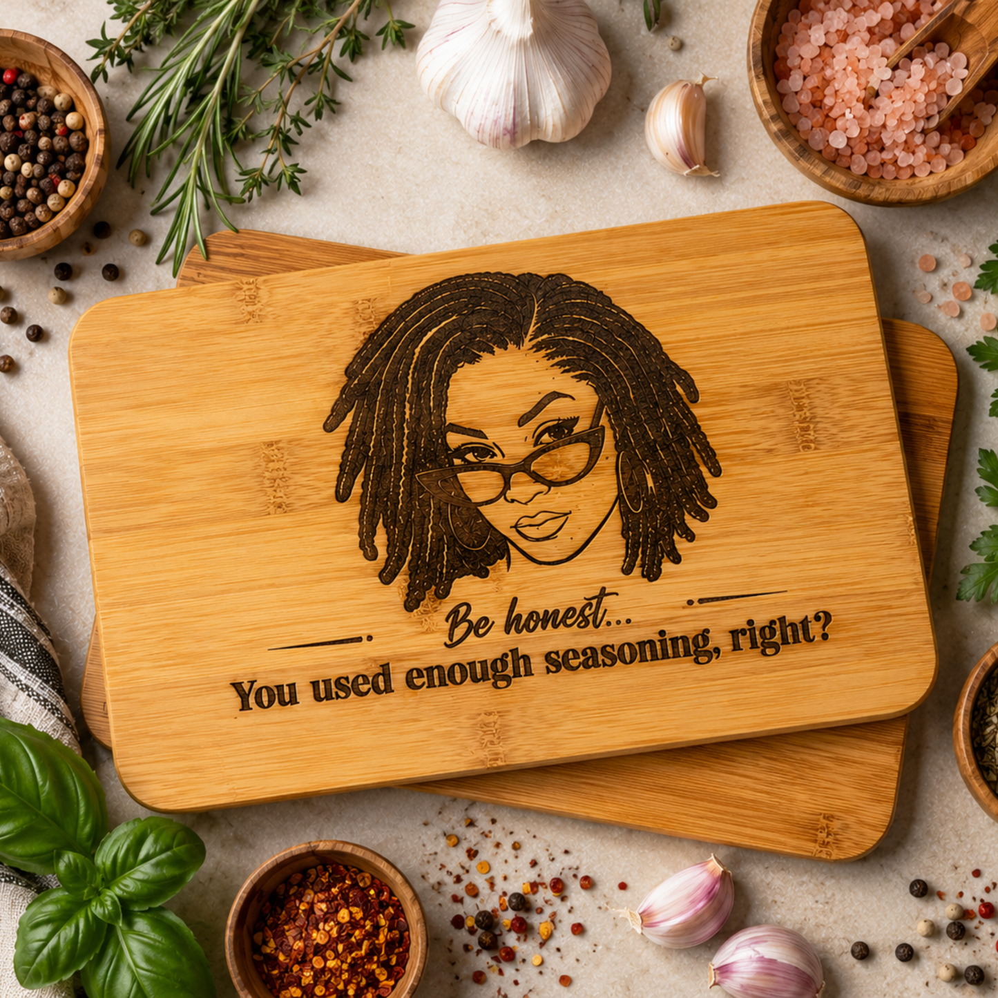 “You Used Enough Seasoning, Right?” Engraved Bamboo Cutting Board
